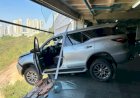 Hilux fica pendurada a vários metros de altura em condomínio de BH